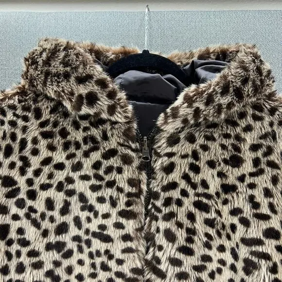 VTG OP Ocean Pacific Faux Fur‎ Animal Print Full Zip Reversible Hooded Jacket XL - Picture 2 of 14